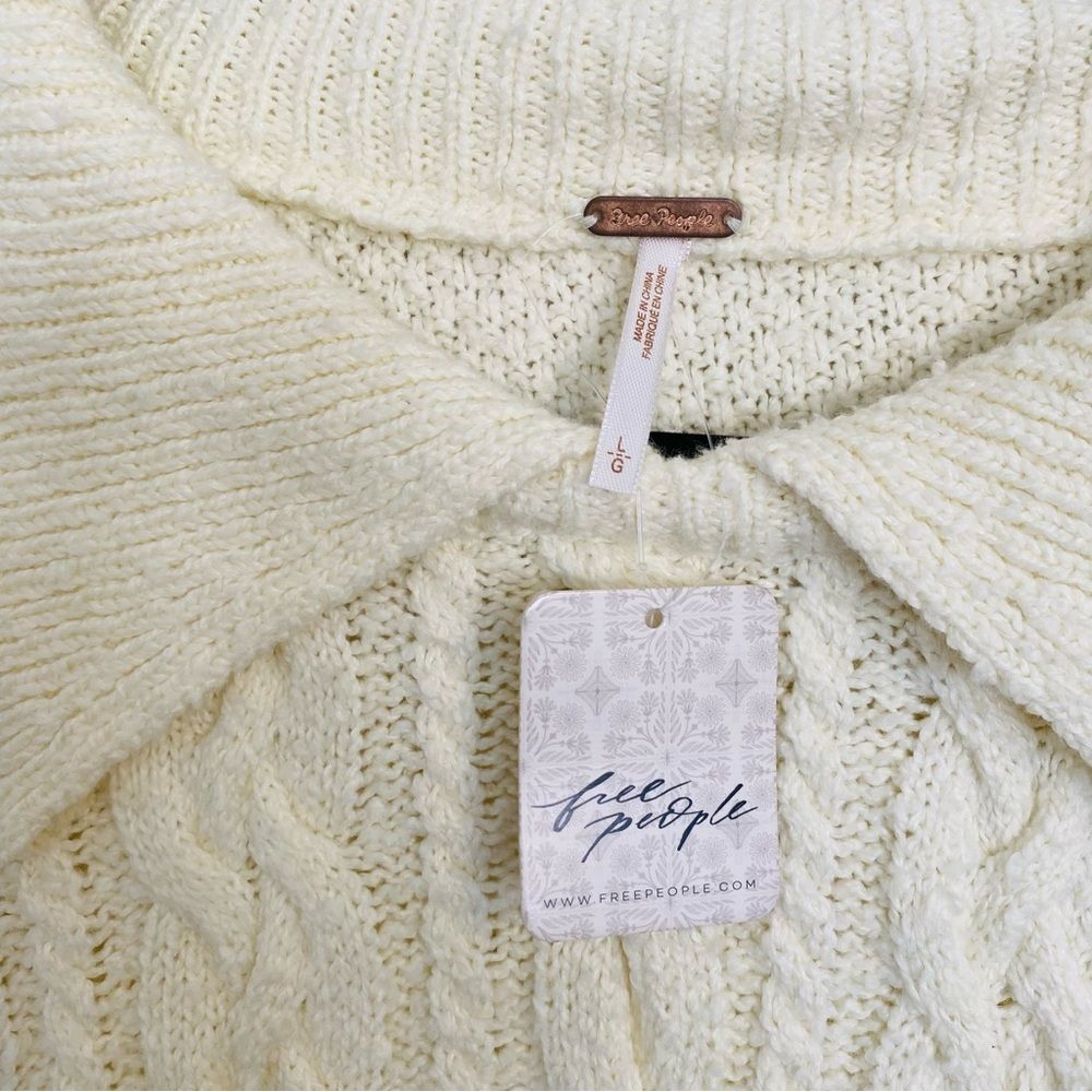 Free People Laurel Chunky Cable Knit Sweater L Ivory Oversized Collared Pullover - Picture 5 of 12